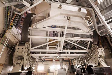 Each treatment gantry is more than three stories tall 